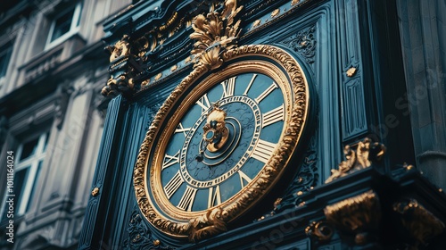 A stunning close-up of a vintage clock showcasing intricate details and elegant craftsmanship in gold and teal hues.