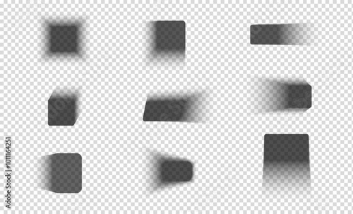 Set of transparent shadows. Realistic shadow effect. Square, rectangular shadows isolated on transparent background. Vector illustration