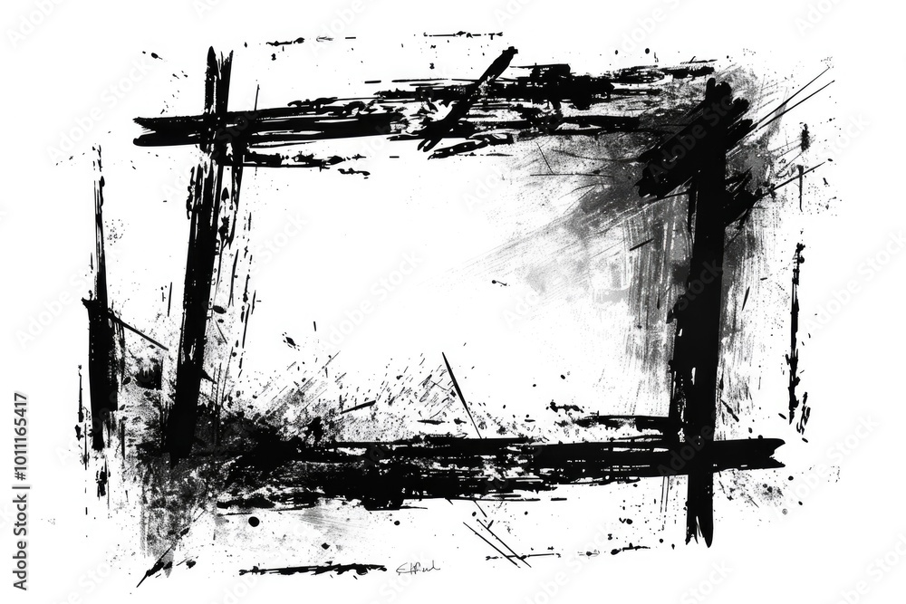 Brushed Frame. Grungy Graphic Element with Ink Border Brushed Frame. Grungy Graphic Element with Ink Border