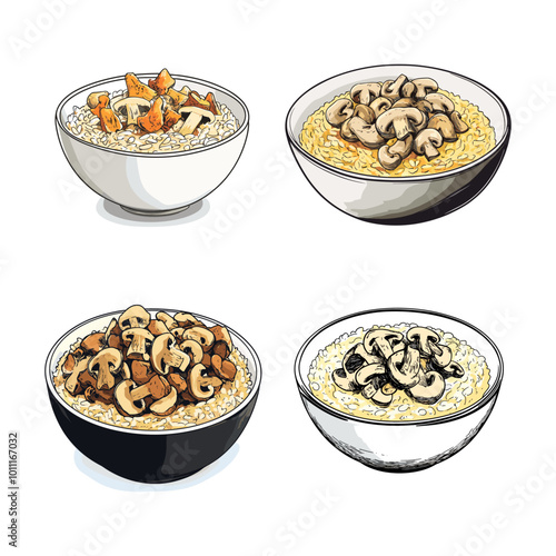 Set of mushroom risotto bowls
