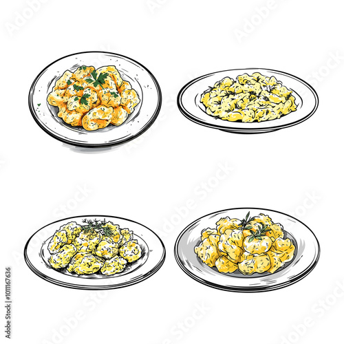 Set of gnocchi pasta dishes