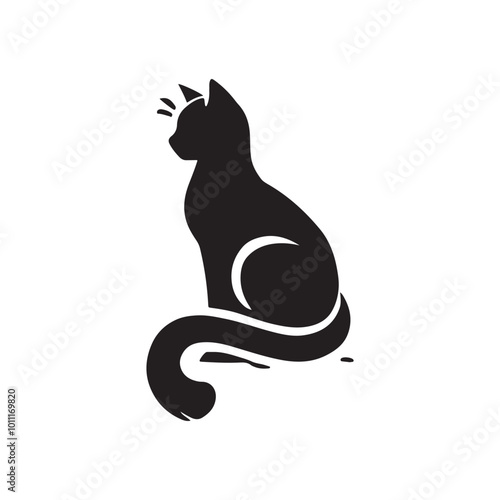 Sitting Cat Looking Up Silhouette