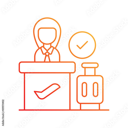 Airport Check In Counter gradient icon with white background vector stock illustration