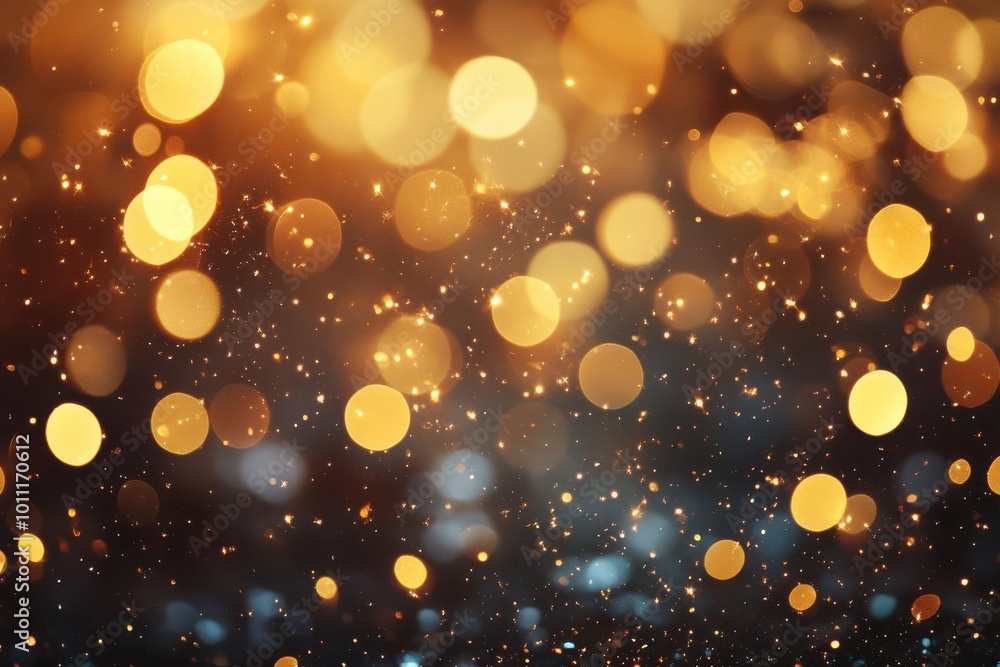 A blurred background of golden and blue bokeh lights creating a festive atmosphere. A blurred background of golden and blue bokeh lights creating a festive atmosphere.