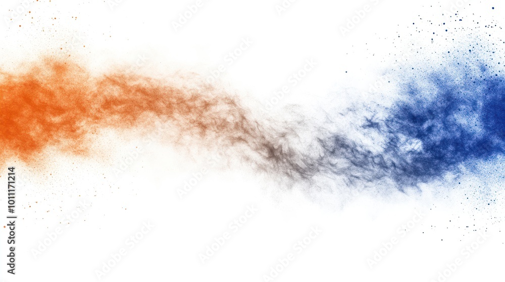 Abstract design featuring colorful smoke-like swirls in orange, gray, and blue on a white background. Abstract design featuring colorful smoke-like swirls in orange, gray, and blue on a white background.
