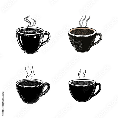 Cups of steaming hot coffee