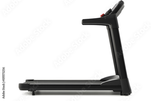 Side view black treadmill, isolated on white background