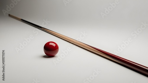 Snooker stick with red snooker balls, isolated on white background.