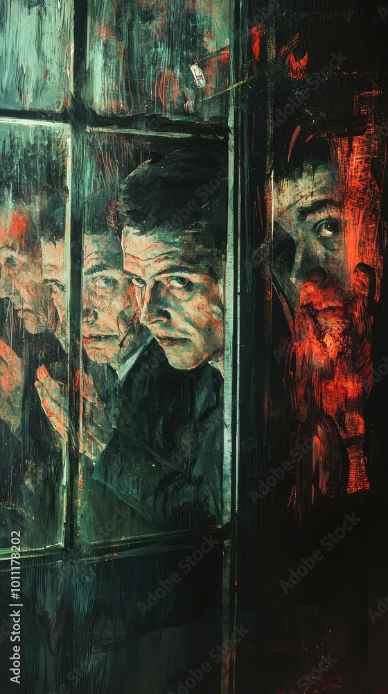 An expression of emotions depicted through reflection and shadows in an abstract art style, exploring themes of inner turmoil and isolation.