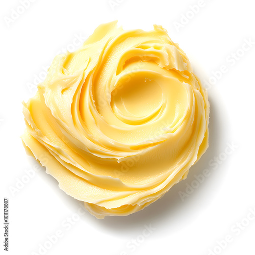 Top view butter curl closeup isolated on white