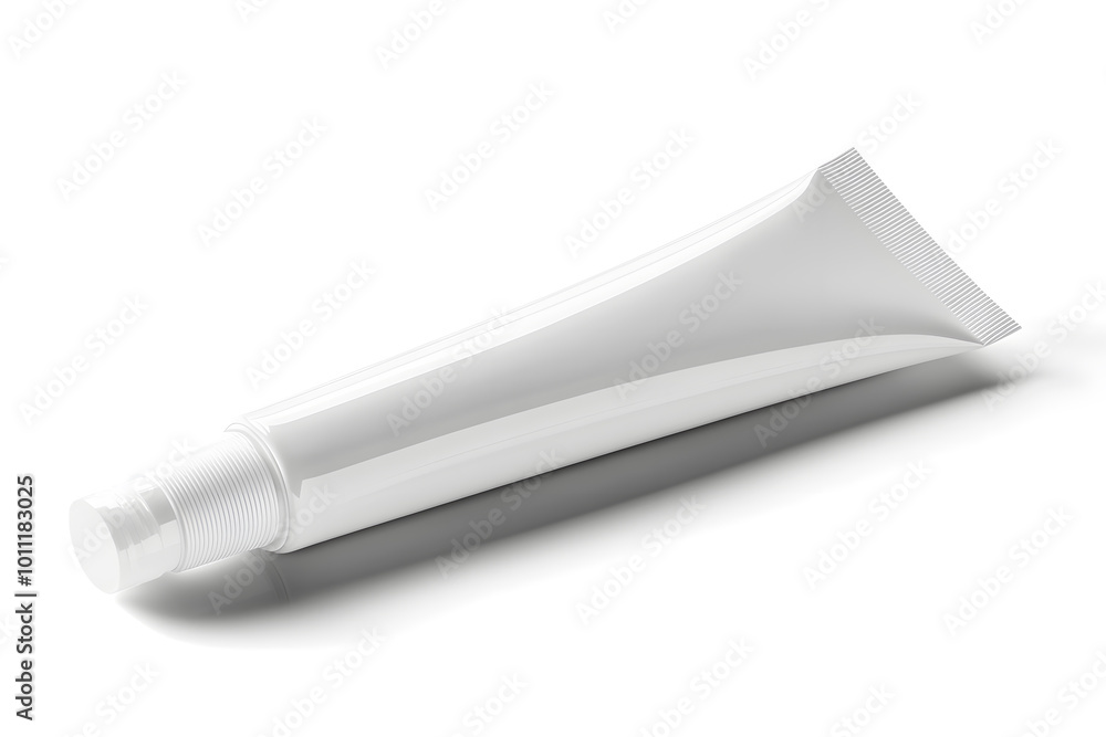 White glossy plastic tube with cap mockup isolated on white background White glossy plastic tube with cap mockup isolated on white background