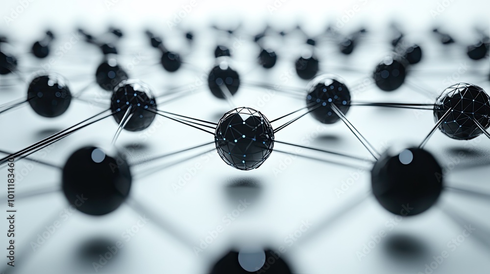 black spheres connected by lines representing nodes ,connections in network planning black spheres connected by lines representing nodes ,connections in network planning