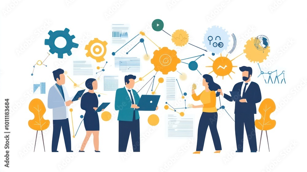 A business team discussing workflow development and automation strategies, focusing on process optimization and operational streamlining A business team discussing workflow development and automation strategies, focusing on process optimization and operational streamlining