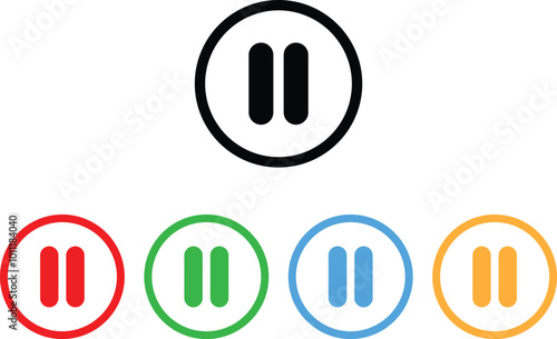 Colorful pause icon set in different colors . Pause button icon . Vector illustration