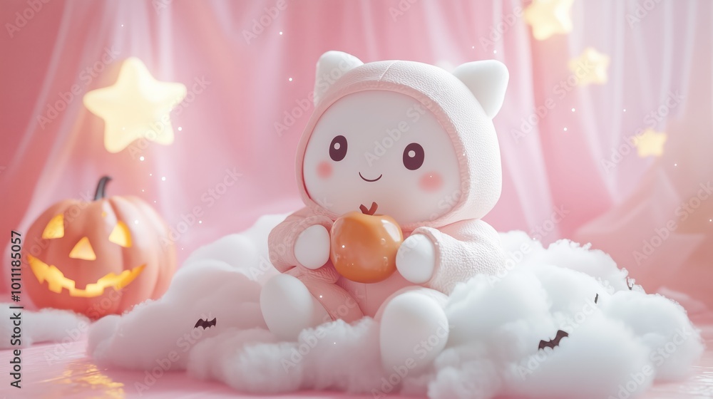 Obraz premium Adorable Ghost in Hoodie with Caramel Apple Decor