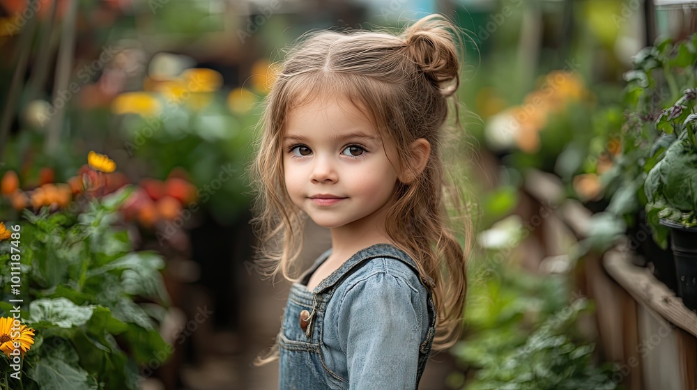 portrait of small girl walking in vegetable garden sustainable lifestyle portrait of small girl walking in vegetable garden sustainable lifestyle