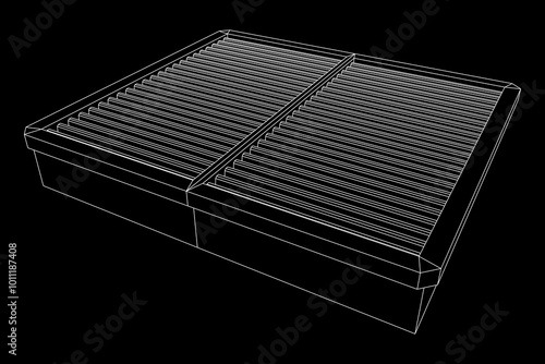 Car engine air filters. Auto spare part. Car care service maintenance. Wireframe low poly mesh vector illustration.