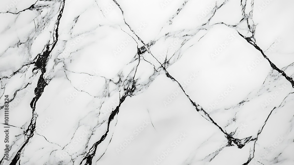 Fototapeta premium Marble surface with black veins on a white background.
