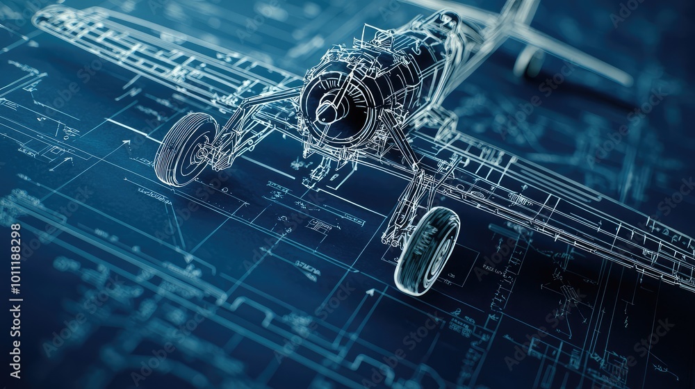 Detailed blueprint of an airplane with a transparent design, showcasing intricate engineering and technical precision. Detailed blueprint of an airplane with a transparent design, showcasing intricate engineering and technical precision.