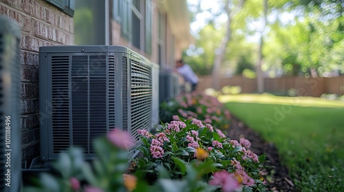 professional hvac service concept featuring technician performing maintenance on residential heating ventilation ,air conditioning system ensuring optimal performance ,energy efficiency