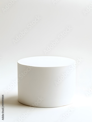 3d simple white round podium isolated on white background. Stage for product presentation mock up. 