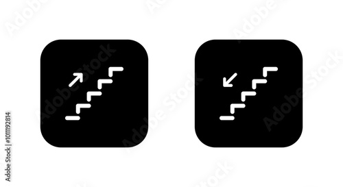 Upstairs and downstairs icon on black square. Stairs, ladder sign symbol