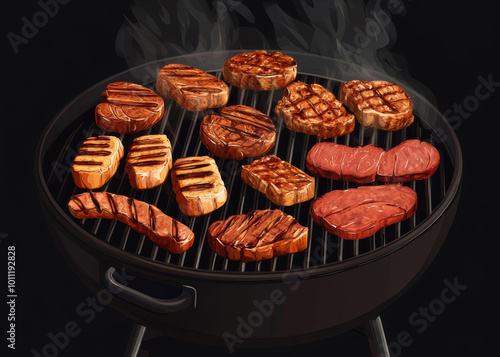 large grill full of delicious roat meat photo