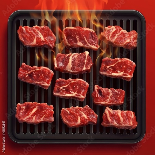 large grill full of delicious roat meat photo