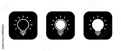 Light bulb icon set on black square. Lamp sign symbol