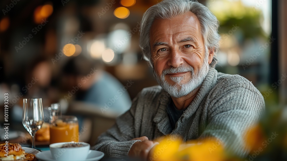 senior man eating breakfast at home senior man eating breakfast at home