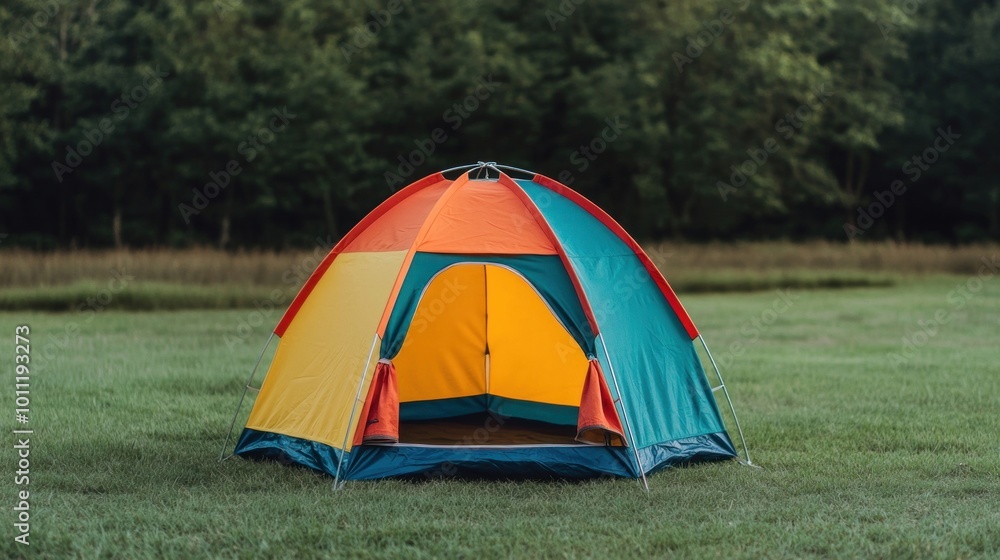 Colorful Camping Tent in a Green Field. Colorful Camping Tent in a Green Field.