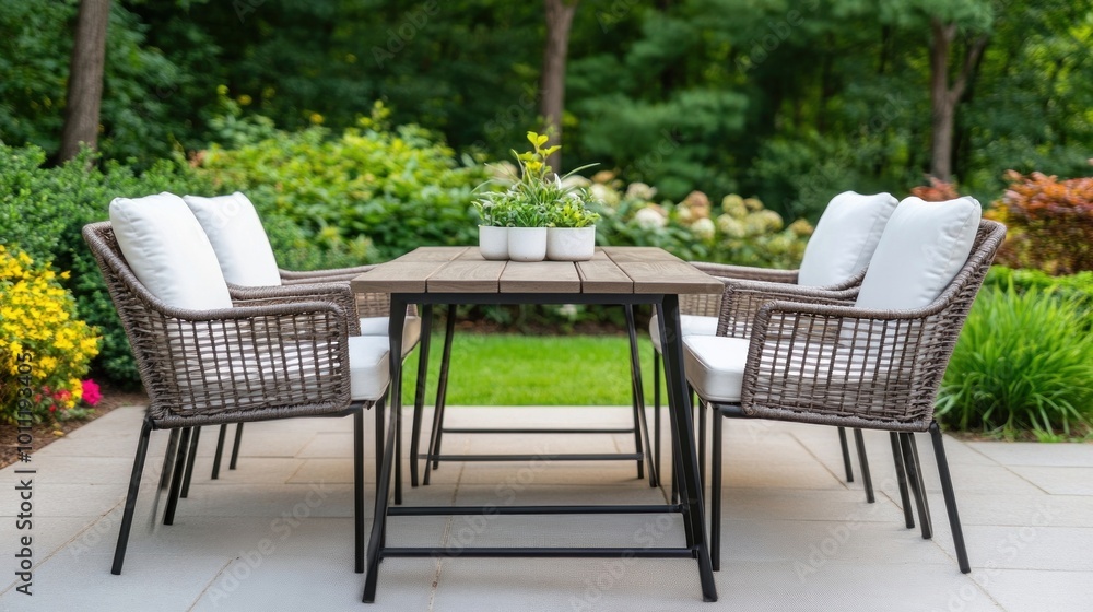 Modern Patio Furniture with Green Plants. Modern Patio Furniture with Green Plants.