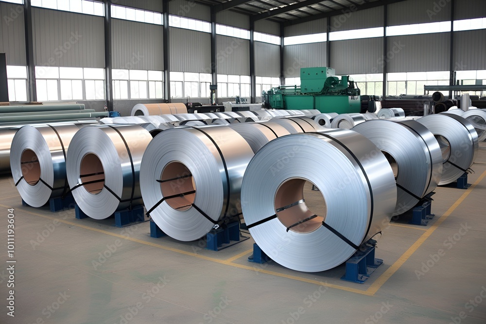 Rolls of galvanized steel sheet inside the factory or warehouse Rolls of galvanized steel sheet inside the factory or warehouse