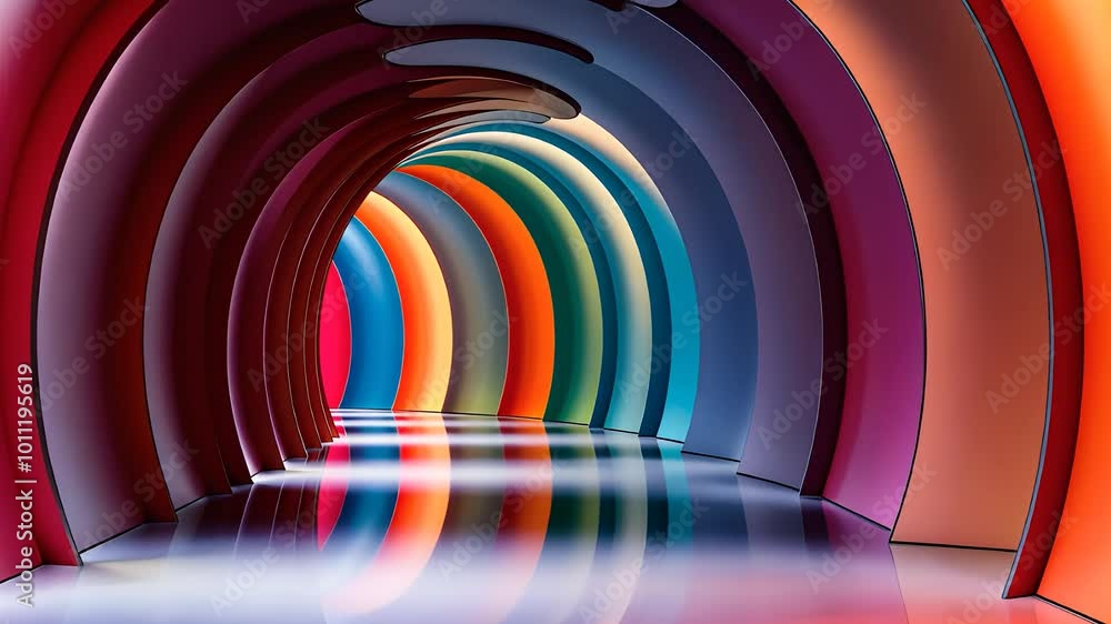 Colorful Abstract Tunnel with Rainbow Curves and Reflections
Colorful Abstract Tunnel with Rainbow Curves and Reflections