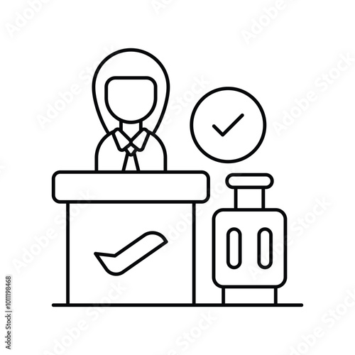 Airport Check In Counter line icon with white background vector stock illustration