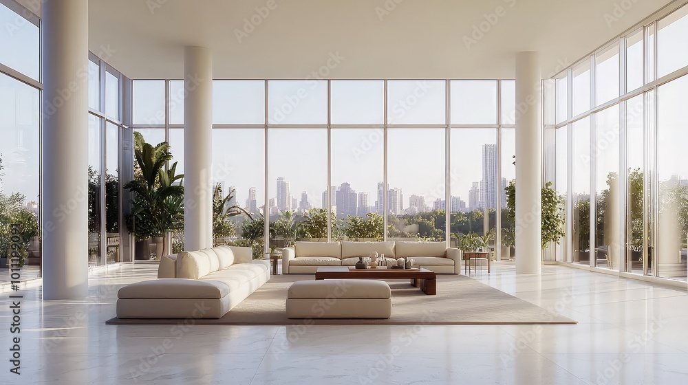 Spacious modern living room with large windows, elegant furniture, and stunning city view. Ideal for interior design inspiration. Spacious modern living room with large windows, elegant furniture, and stunning city view. Ideal for interior design inspiration.