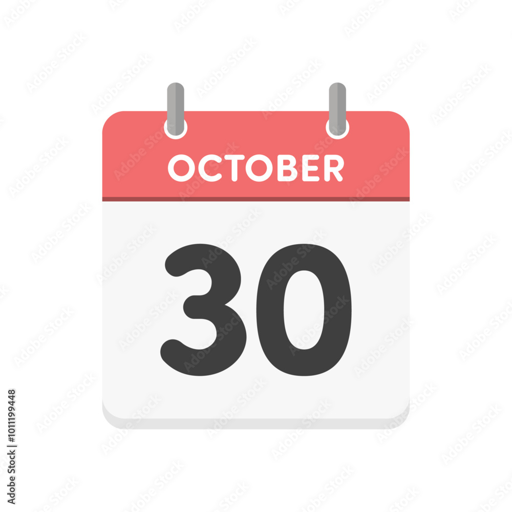 October 30 tear-off calendar icon isolated on background - simple design in English with the date Oct 30 October 30 tear-off calendar icon isolated on background - simple design in English with the date Oct 30