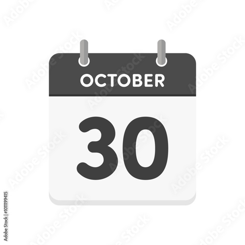 October 30 tear-off calendar icon isolated on background  - simple design in English with the date Oct 30