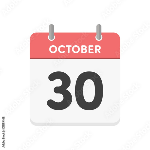 October 30 tear-off calendar icon isolated on background - simple design in English with the date Oct 30