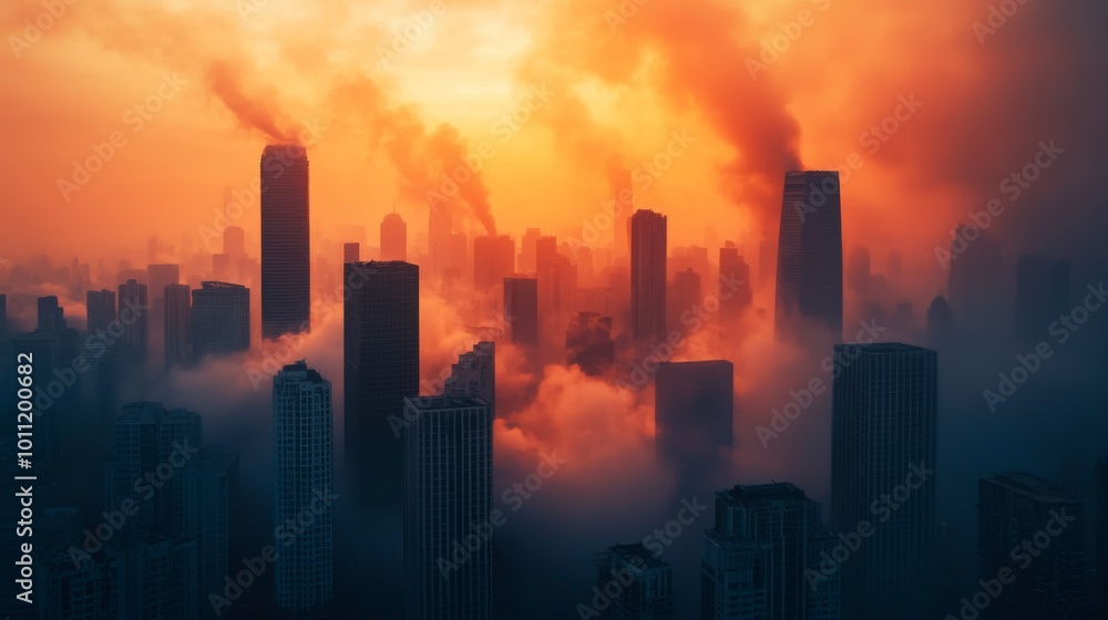 Fototapeta premium Boiling Clouds Over Deserted City at Dusk