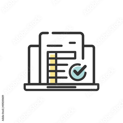 e-Taxで確定申告完了の線画アイコン(版ずれカラー)