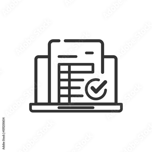 e-Taxで確定申告完了の線画アイコン(白黒)