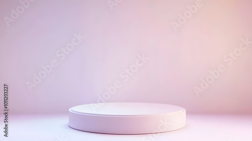 3d simple white round podium isolated on white background. Stage for product presentation mock up. 