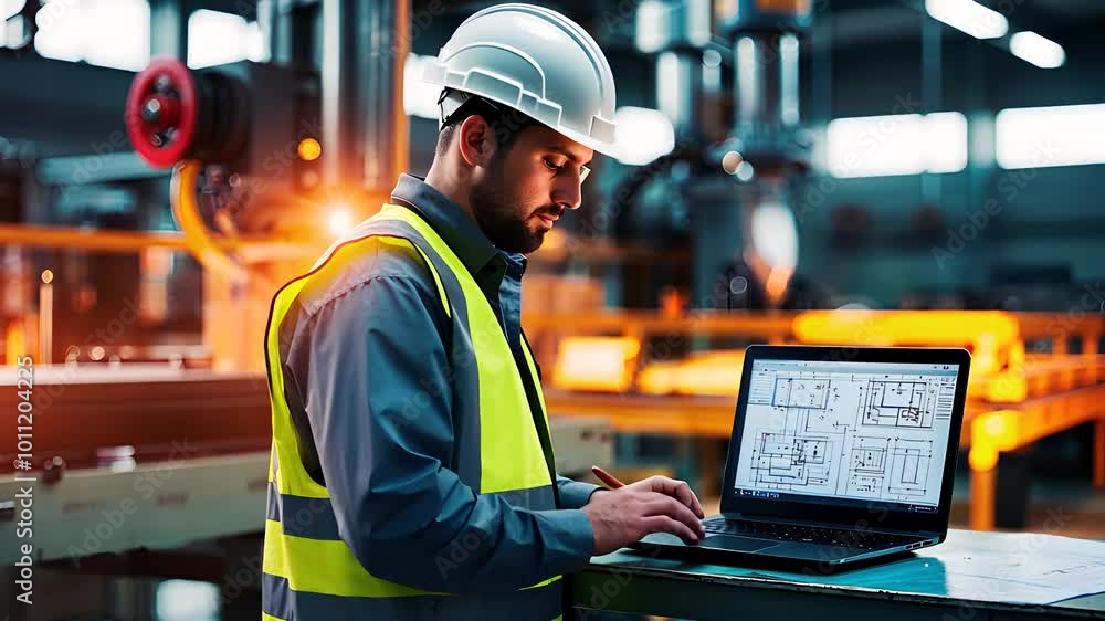 Engineer Using Laptop in Industrial Manufacturing Facility
Engineer Using Laptop in Industrial Manufacturing Facility