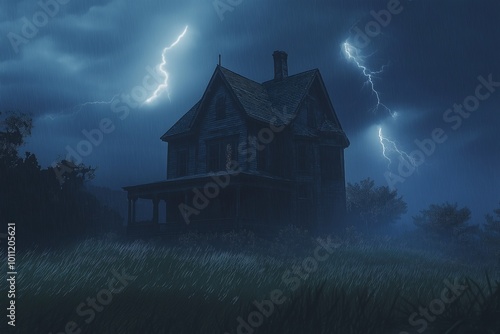 scary house during storm by generative ai