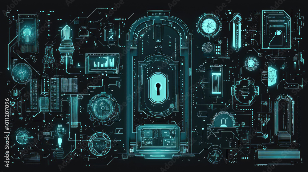 Fototapeta premium Technology doodles background