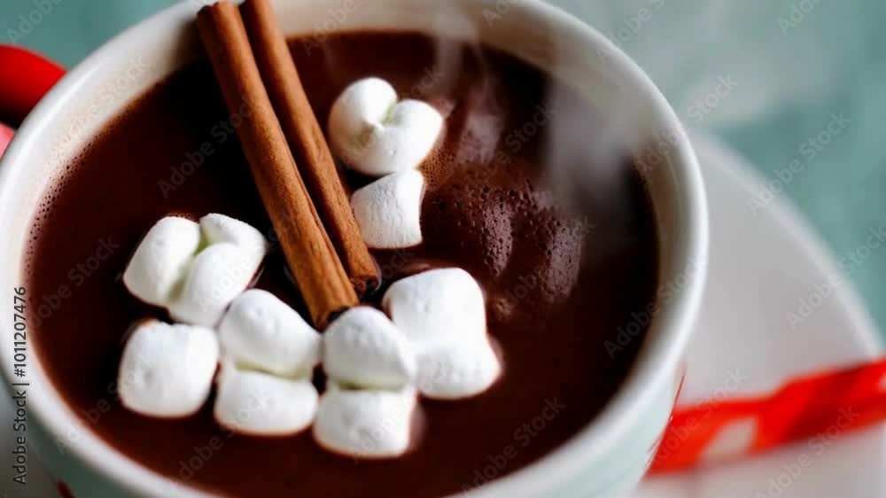 Steaming Cup of Hot Chocolate with Marshmallows and Cinnamon Sticks Steaming Cup of Hot Chocolate with Marshmallows and Cinnamon Sticks