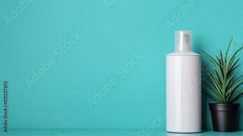 White Spray Bottle Mockup on Turquoise Background.