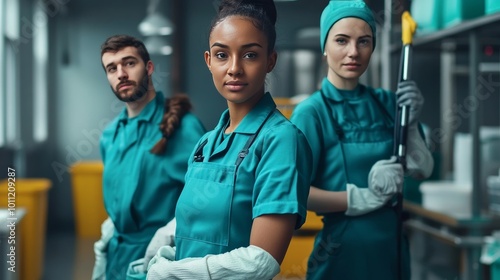 Cleaners in uniforms