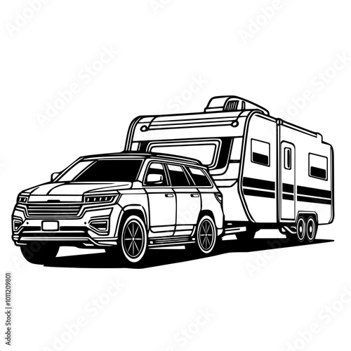 SUV car  towing caravan 